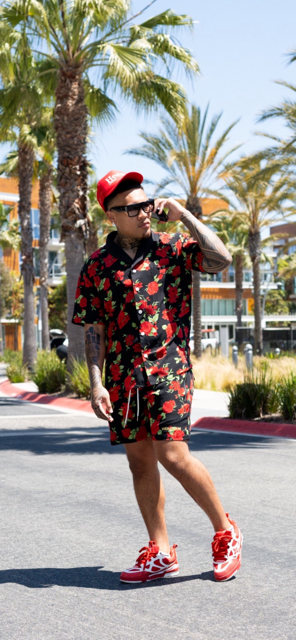 Red Roses Aloha TUX Shirt - BLACK/RED